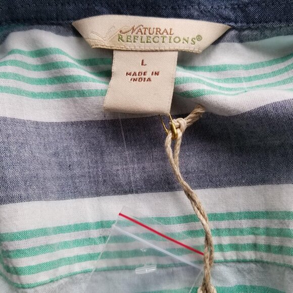 Natural Reflections Womens Large Green & Grey Striped Button-Down Shirt - Picture 3 of 5